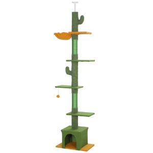 Klösträd Takhög Grön av Sisal och Plysch för Katter Skrapstolpe med Kattgrotta och Spetsskydd 230-275 cm