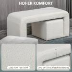 Fotpall Ottoman Set om 3 Vit av Tyg och Trä för Vardagsrum och Sovrum Stoppad Pall med Förvaring Elegant Design Mångsidig