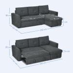 3-sits Bäddsoffa med Schäslong, Stoppad Soffa med Sängfunktion, Mörkgrå