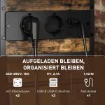 Sidobord Sängbord med Power Strip, 2 Nivåer och USB-portar, Rustik Brun, 60x29,8x58,5 cm