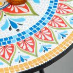 Mosaikbord för Trädgård, Runt Bistrobord med Keramikplatta, Dekorativt Sidobord för Balkong och Terrass, Röd/Blå/Vit, 60 cm