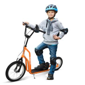 Barnskoter från 5 År Sparkscooter Stadsskoter Pneumatiska Däck 16 Tum Fram 12 Tum Bak Orange 135 X 58 X 88-94 Cm