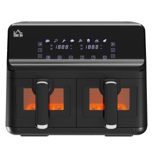 Air Fryer med 2 x 4 L Frityrkorgar, 8 Program, Ljus och Timer, Svart, 38,5 x 38 x 30,5 cm