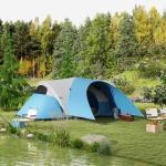 Campingtält Tunneltält för 6 Personer Blå av Polyester för Trädgård och Uteplats Vattenavvisande Familjetält med Fönster
