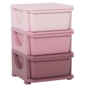 Leksaksförvaring med 3 Lådor, Söt Byrå för Barnrummet i PP-Plast, Praktiskt Lådskåp för Kläder och Leksaker, Rosa, 37 x 37 x 56,5 cm