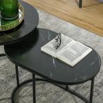 Satsbord i 2 Delar, Moderna Soffbord i Oval Form, Stapelbara Sidobord för Vardagsrummet, Svart, 50 cm