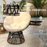 Papasan Stol i Rotting, 360° Roterbar Flätad Stol med Kudde, Rund, Beige, Ø90 cm