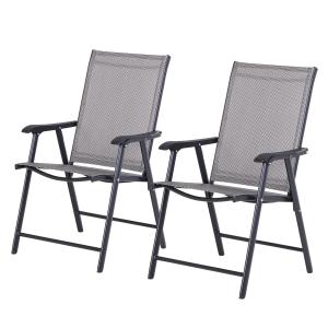 Hopfällbara Campingstolar 2-Pack, Bekväma Fiskestolar med Armstöd, Lättviktiga Utestolar i Metall, Grå, 58 x 64 x 94 cm