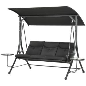 Hammock Trädgårdsgunga 3-Sits Svart av Tyg och Metall för Trädgård och Terrass Gunga med Soffbord 300 kg 271 x 125 x 177 cm