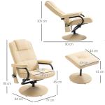 Elektrisk Massagestol med Pall, Bekväm TV-Fåtölj med Liggfunktion och Värme, Mjukt Konstläder för Avkoppling, Krämvit, 77 x 84 x 95 cm