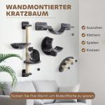 4-delad Kattklättervägg med Hängmatta och Kattbrygga, upp till 5 kg, Mörkgrå