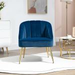 Fåtölj i Retrodesign med Sammetsoptik och Guldben för Vardagsrum Ergonomisk och Elegant Blå och Guld Metall och Tyg