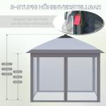 Hopfällbar Paviljong Gazebo Grå av Oxford Tyg och Metall för Trädgårdsfester Pop-Up Tält med LED och Mesh Sidoväggar 3,3 x 3,3 m