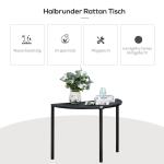 Halvrunt Balkongbord Konstrotting Smidigt Sidobord Platsbesparande Väderbeständig Svart 100 X 50 X 74 Cm