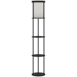 Golvlampa med Hyllor Svart MDF och Tyg för Vardagsrum Hylllampa med 3 Plan och Fjärrkontroll Dimbar Belysning Smart Design och Förvaring