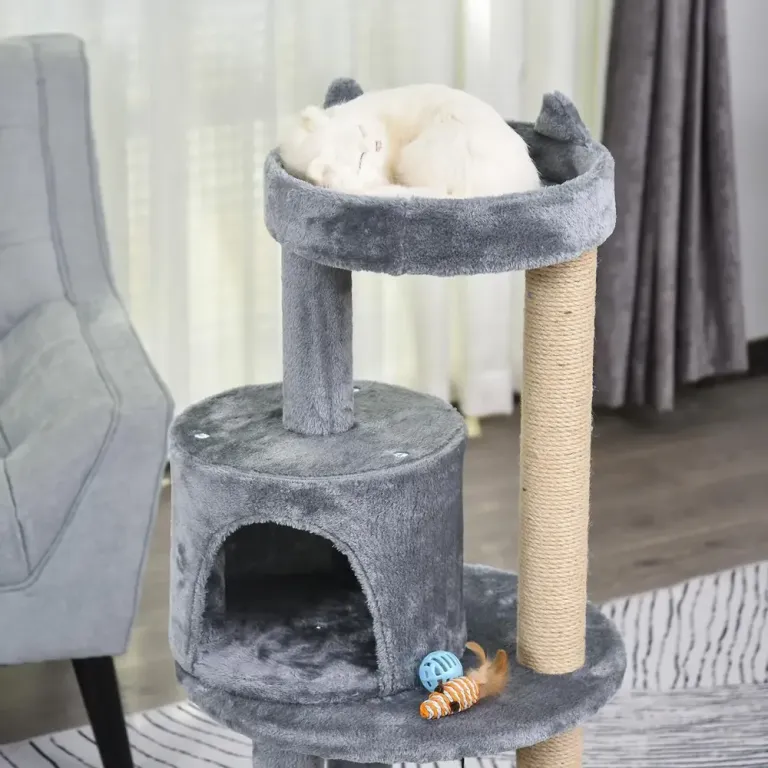 Klösträd 104 cm med Kattgrotta och Sisalpelare, Grå