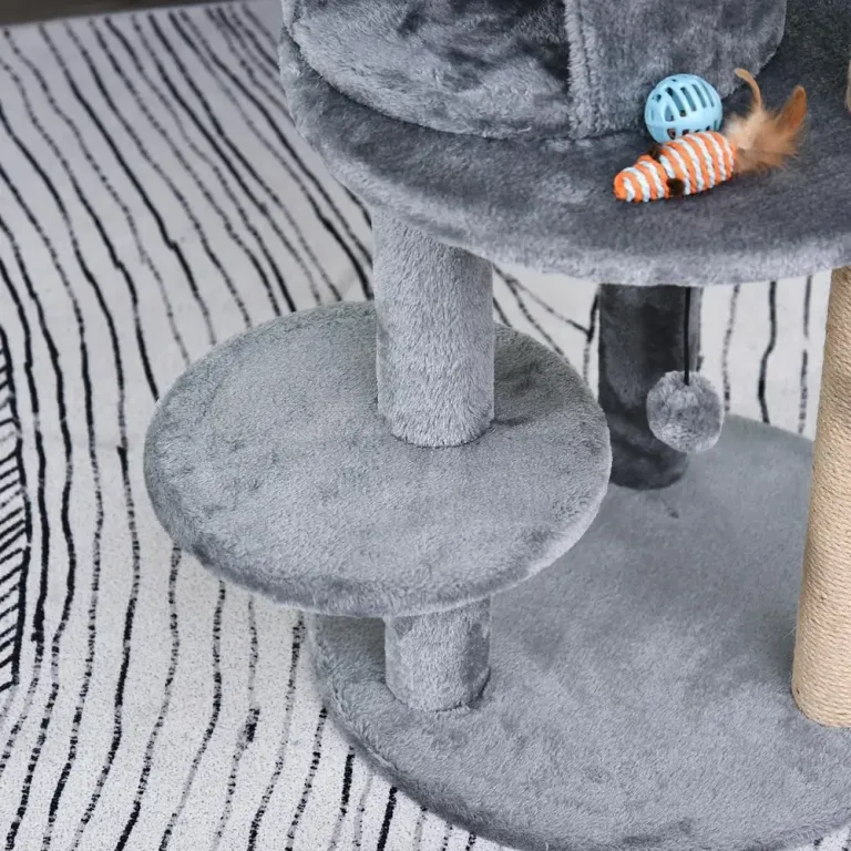 Klösträd 104 cm med Kattgrotta och Sisalpelare, Grå
