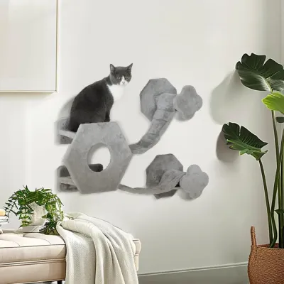 Klättervägg för Katt med Koja och Stegar, Ljusgrå