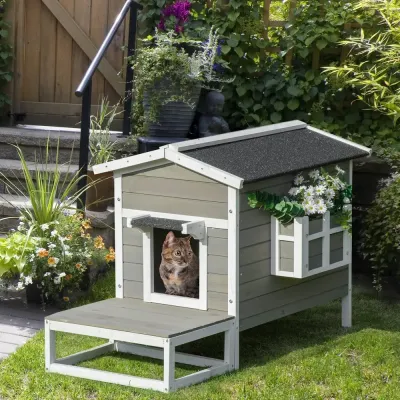 Katthus med Terrass och Balkong 115 x 66,5 x 74,7 cm