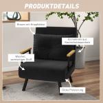 Relaxfåtölj i Skandidesign inkl Kudde med Knappdekor för Vardagsrum och Sovrum Ergonomisk och Avkopplande Svart Tyg och Trä