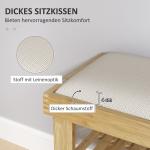 Skobänk med Sits i Bambu, Förvaringsbänk med 2 Öppna Fack, Krämvit, 60x29x49 cm