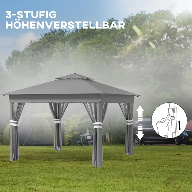 Hopfällbar Paviljong Trädgårdstält Mörkgrå av Tyg 3 x 3 m