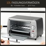 Minigrill och Ugn 10L, Kompakt Bordsugn med Timer, Perfekt för Camping och Pentry, Silver/Svart, 36,5 x 26 x 22 cm, 750 W