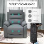 TV-Fåtölj Elektrisk Liggfåtölj Grå av Konstläder och Metall för Vardagsrum Relaxstol med Ståhjälp och Vibrationsmassage 180 kg
