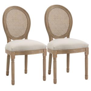Set med 2 Köksstolar, Stoppade med Wiensk Väv, Massivt Trä, Gräddvit + Natur, 49 x 56 x 96 cm