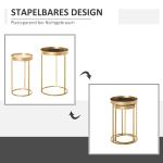 Satsbord med Upphöjd Kant 2-Pack, Runda Soffbord i Metall och Trä, Elegant Guldram för Vardagsrummet, Vit/Guld