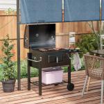 Grillvagn Kolgrill Svart av Rostfritt Stål och Metall för Trädgård och Terrass Stående BBQ Grill med Hylla 113 x 65 x 108 cm