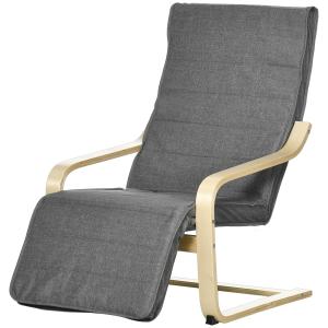 Accentfåtölj med Justerbart Fotstöd, Björkträ, upp till 120 kg, Grå, 66,5 x 94 x 100 cm