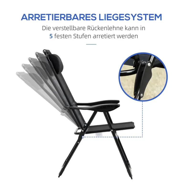 Fällbara Trädgårdsstolar 2-Pack med 5-Stegs Ryggstöd, Svart