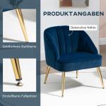Fåtölj i Retrodesign med Sammetsoptik och Guldben för Vardagsrum Ergonomisk och Elegant Blå och Guld Metall och Tyg
