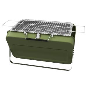 Bordsgrill Kolgrill Grön av Rostfritt Stål för Picknick och Trädgård Kompakt Grill med Kolbricka och Handtag
