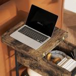 Sidobord Sängbord med Power Strip, 2 Nivåer och USB-portar, Rustik Brun, 60x29,8x58,5 cm
