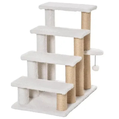 Katttrappa 4 Steg med Klöspelare, Vit