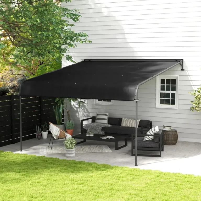 Pergola Paviljong Mörkgrå av Stål och Polyester 4 x 3 m