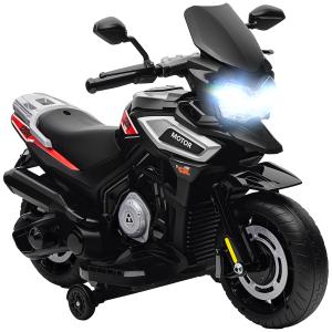 Elmotorcykel Barn Svart Plast för Barn 18–36 Månader Elektrisk Leksak med Stödhjul och Ljuseffekter Säker Lek och Motorikträning