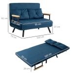Bäddsoffa Vilstol Blå av Sammet och Trä för Gästrum Hopfällbar Soffa med Sängfunktion och Justerbart Ryggstöd 102 x 73 x 81 cm