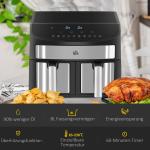 Multifunktionell Airfryer, 8 L, 2 Korgar, 60 min Timer, Silver + Svart