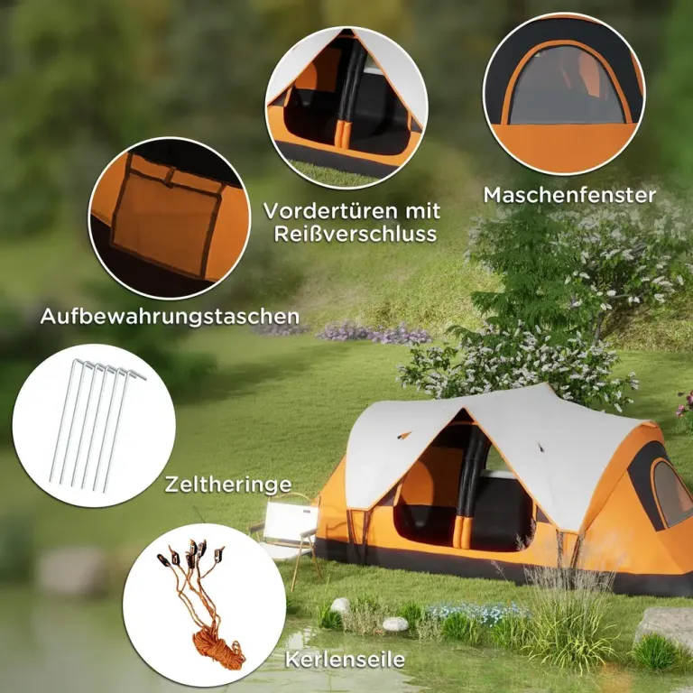 Campingtält Tunneltält för 8 Personer Orange av Polyester