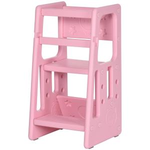 Lärtorn Hjälptorn Rosa av Trä för Kök och Barnrum Höj och Sänkbart Montessori Torn med Handtag upp till 65 kg