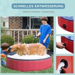 Hundbassäng Stor Plaskdamm för Hundar Pool PVC och Trä för Sommarnjutning och Svalka Röd Ø140 X H30 Cm