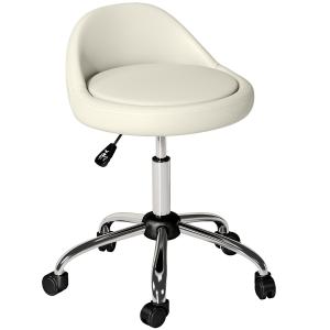 Höjdjusterbar Arbetspall, Svängbar Rullpall med Roterande Sits, Vit, 50x50x83 cm