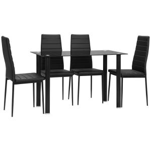 Matbord Köksbord Svart av Härdat Glas och Stål för Matsal och Kök 5-Delat Set med 4 Stolar Modernt Design