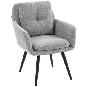 Fåtölj Modern Ljusgrå Linnetyg och Metall för Vardagsrum och Sovrum Stoppad Stol med Svarta Ben Elegant Design