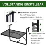Hängbord för Balkongräcke Fyrkantigt Balkongbord Metall Höj- och Sänkbart Klaffbord för Små Utrymmen Svart 60 X 56,5 X 45 Cm