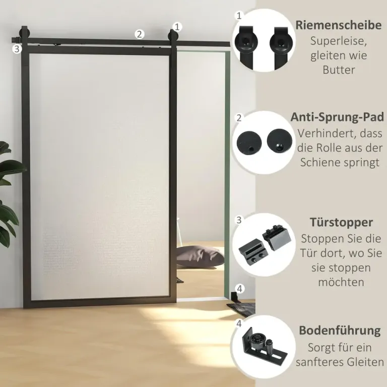 Skjutdörrsbeslag Dörrskena Svart av Kolstål 244 cm