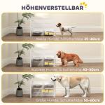 Hundskål Matbar Upphöjd Foderskål Vit av Rostfritt Stål och Plast för Stora Hundar Justerbar Skål med Anti-Sling 3 Nivåer